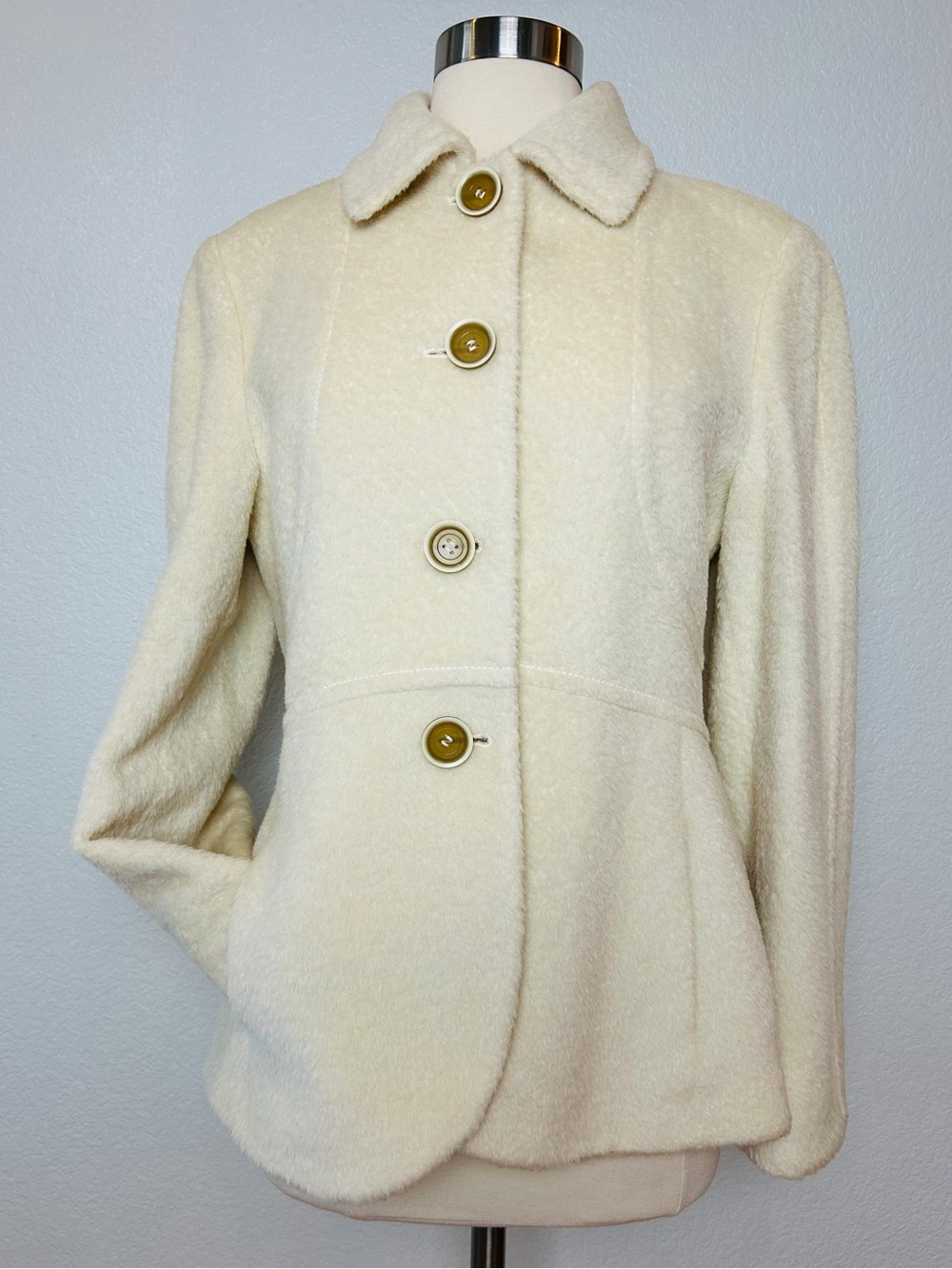 Arabel Made in Italy Jacket Coat Women's 42/6 Beige Lama Virgin Wool Blend Lined